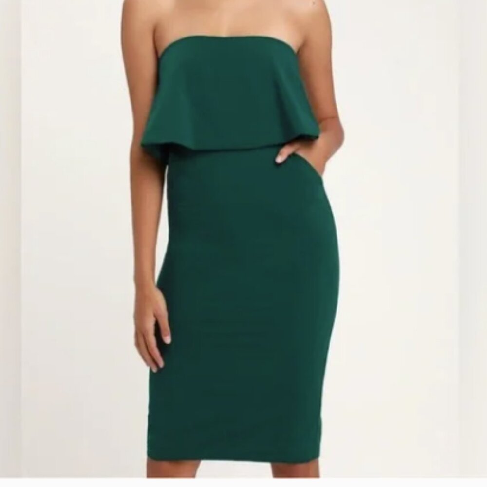Lulus Lots of Love Emerald Green Strapless Midi Dress- Size Medium